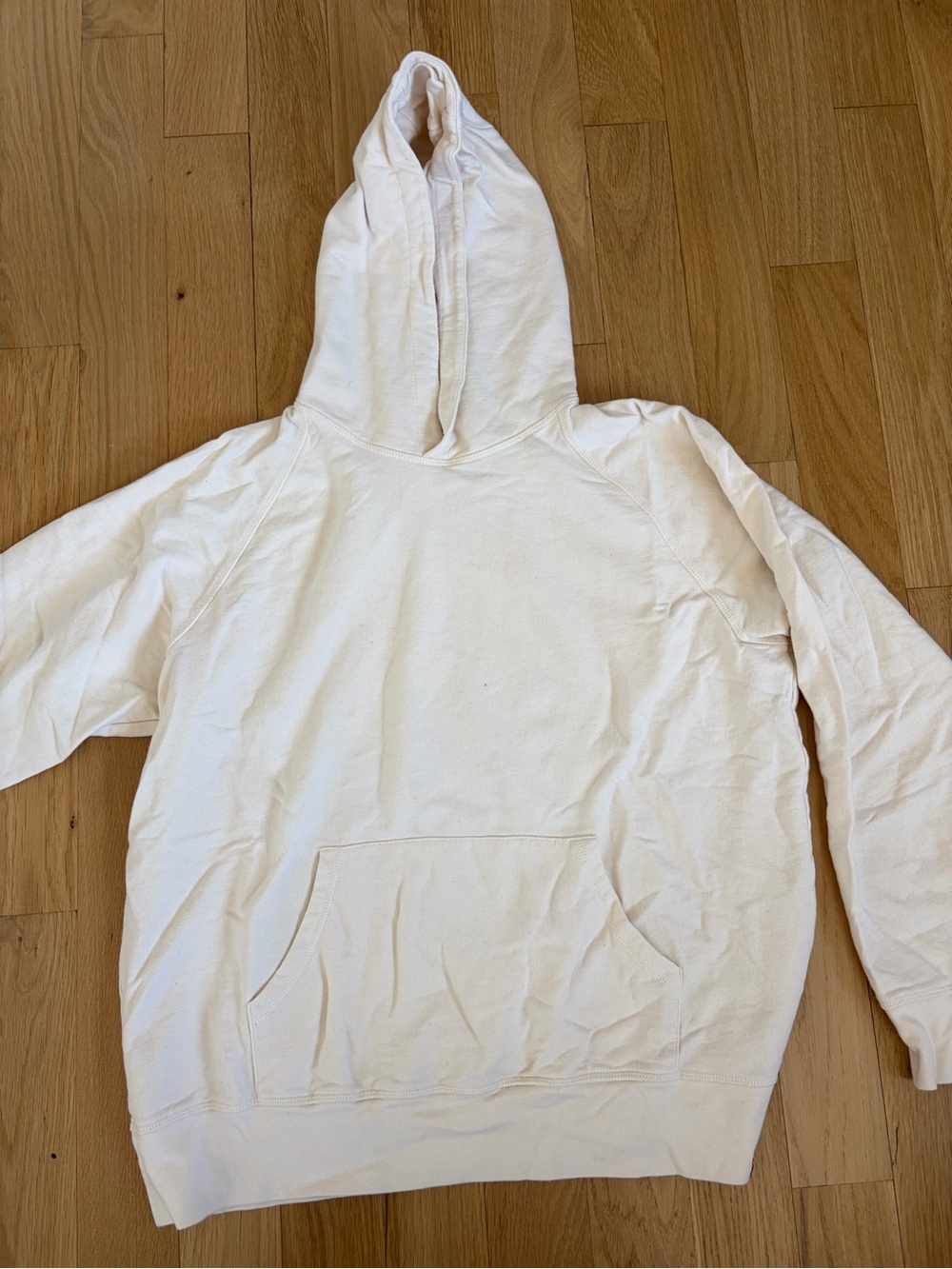 Men's Cream Crewneck Hoodie with Kangaroo Pocket